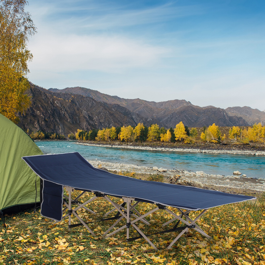 Outsunny Feldbett Faltbares Campingbett mit Aufbewahrungstasche Blau, B/T/H: 190 x 68 x 52 cm - Bild 2