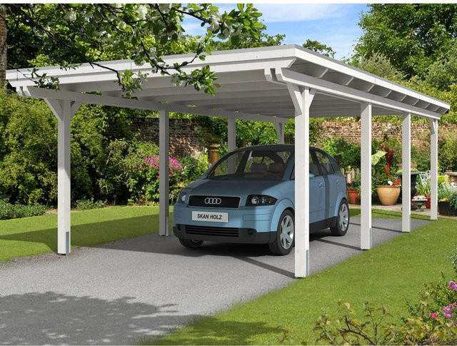 Skanholz Einzelcarport Emsland aus Leimholz in Weiß B/T: 404 x 846 cm, Höhe: 242 cm - Bild 1