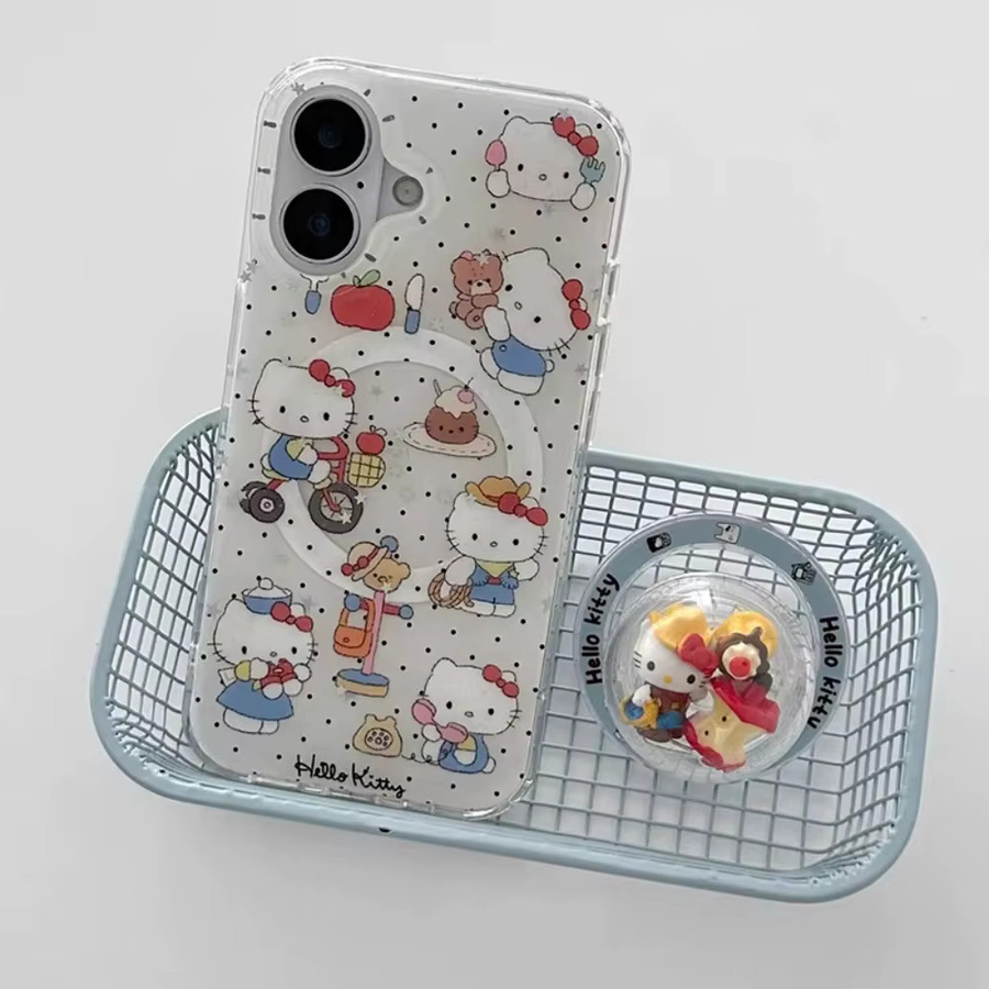 IMD Cycling KT Magnetische Handyhülle mit Hello Kitty Ständer für iPhone 17 Pro 16 15 Pro Max 14, Sanrio Cover, Transparent - Bild 2