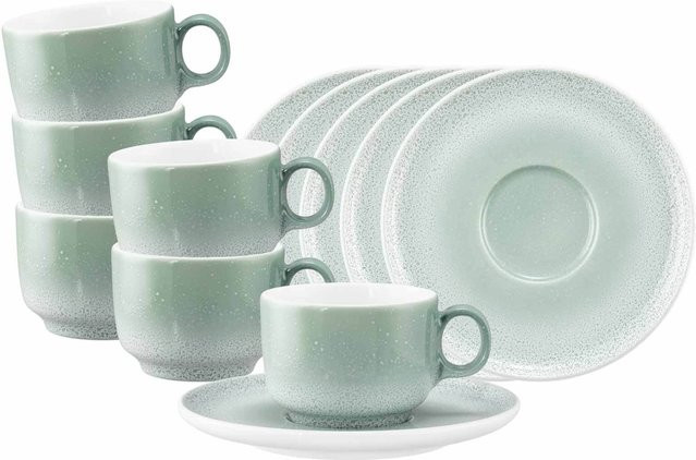 Seltmann Weiden Kaffeetassen mit Untertassen Sento Home Grün 6er Set 210 ml - Bild 1
