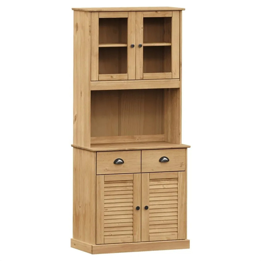vidaXL Highboard VIGO aus Massivholz Kiefer in Braun mit Glastüren, B/T/H: 78 x 40 x 175 cm - Bild 2