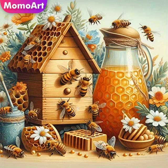 Momoart Diamantmalerei Honigmuster DIY Bastelset mit Bienenhaus für Erwachsene und Anfänger, Multicolour, B/H: 20 x 20 cm - Bild 1