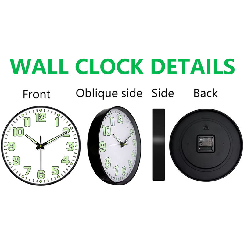 P.chuang Leuchtende Wanduhr Schwarz, Runde Digitale Quarz-Wanduhr mit Glas und Metall, Geräuschlos und Minimalistisch - Bild 5