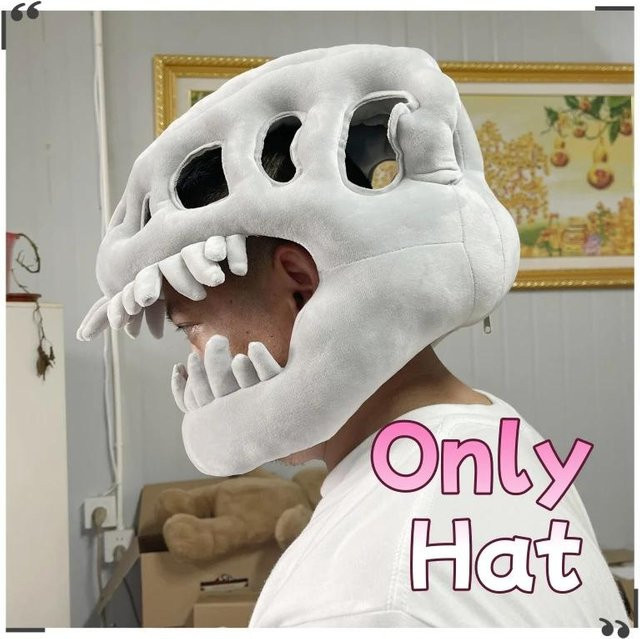 Yiran Health & Beauty Dinosaurier-Skelett-Plüsch-Kopfbedeckung, Weiß - Bild 1