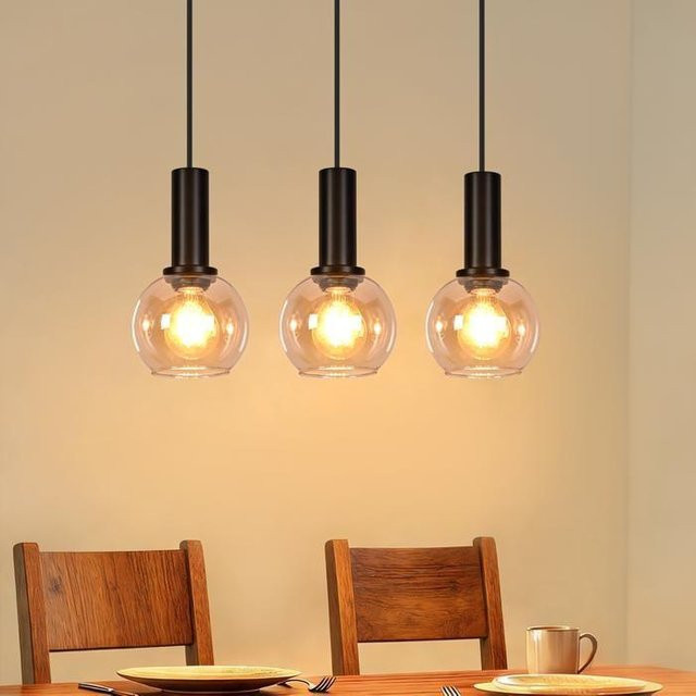 NETTLIFE Glas-Pendelleuchte mit 3 Leuchten in Schwarz und Transparent, höhenverstellbar, E27, skandinavisches Design aus Metall und Glas - Bild 1