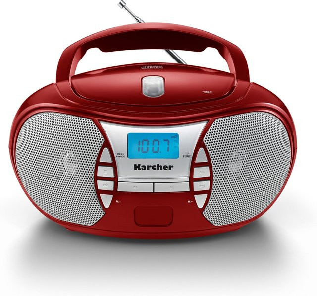 Karcher RR5025-R Boombox mit CD-Player, FM-Radio und 3,5 mm Jack in Rot und Silber - Bild 2