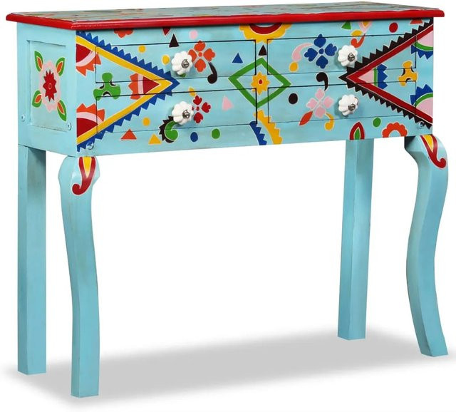 vidaXL Konsolentisch aus Massivholz Mango in Blau handbemalt im Vintage-Look B/T/H: 76 x 30 x 30 cm - Bild 1