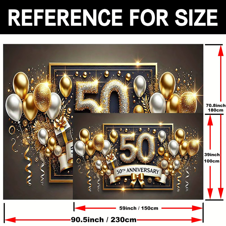 Goldenes 50. Jubiläums-Banner aus Polyester für Hochzeiten und Feierlichkeiten, Mehrfarbig, Rechteckig - Bild 2