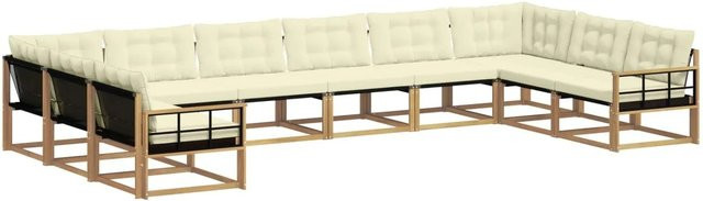 vidaXL Outdoor-Sofagarnitur 10-teilig aus massivem Akazienholz und Textilene in Weiß mit UV-beständigen Kissen - Bild 1