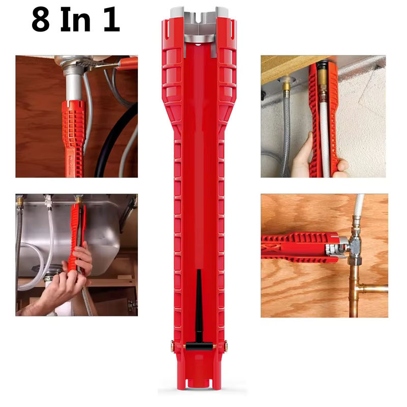 HUKELP 8-in-1 Sanitär-Reparaturwerkzeug Set für Waschbecken und Wasserhahn in Rot - Bild 2
