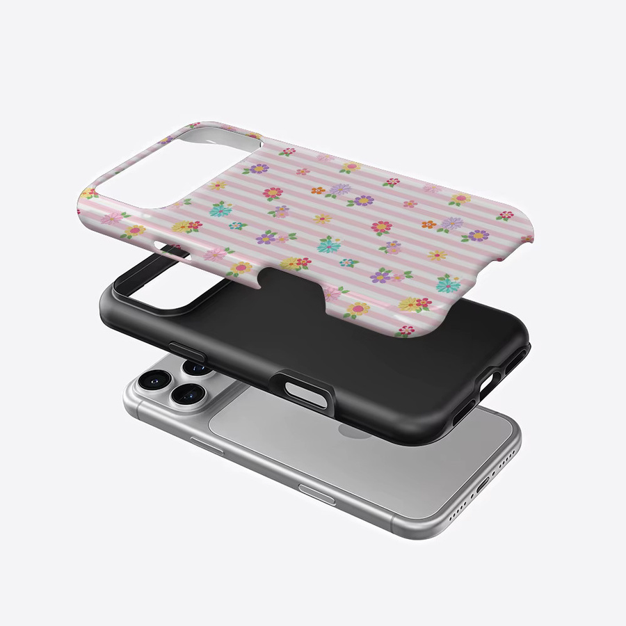 Robuste doppelschichtige Handyhülle mit Pastellblumenstreifen für iPhone 17 16 15 14 13 Pro Max Plus von Potdemiel in Multicolour mit Magnetfunktion - Bild 2