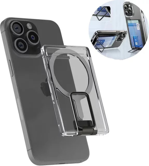 NMEGOU Magnetisches Kartenetui für MagSafe iPhone 12 bis iPhone 17 Pro Max Plus, Transparente Metallhalterhülle mit Clear Pocket Cover - Bild 1