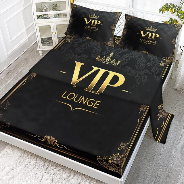 Crown Vip 4-teiliges Bettlaken-Set in Schwarz mit 1 flachem Bettlaken, 1 Super-King-Bettlaken und 2 Kissenbezügen, B/T/H: 99 x 199 cm - Bild 1