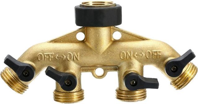 TOMTOP JMS 4-Wege-Gartenschlauchverteiler aus Kupfer mit 4 Ventilen und 3/4-Zoll-Anschluss in Gold/Kupfer - Bild 1