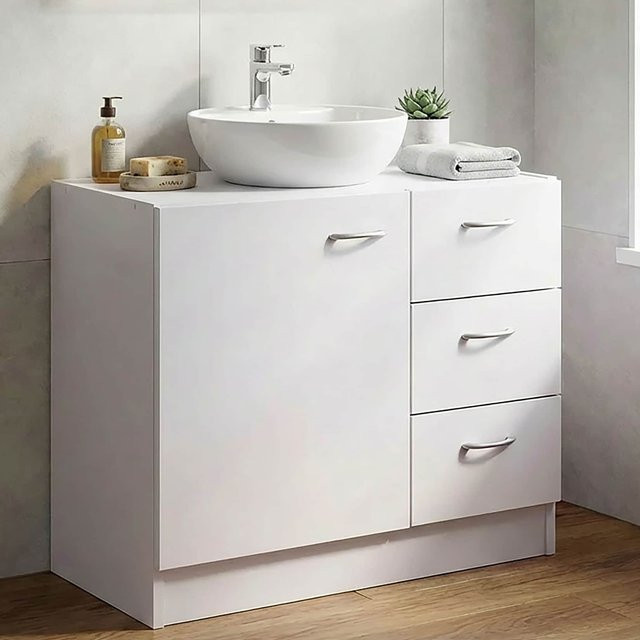 FineBuy Bad Waschbecken Unterschrank Modern in Weiß mit 1 Tür und 3 Schubladen, B/T/H: 54 x 63 x 30 cm - Bild 1