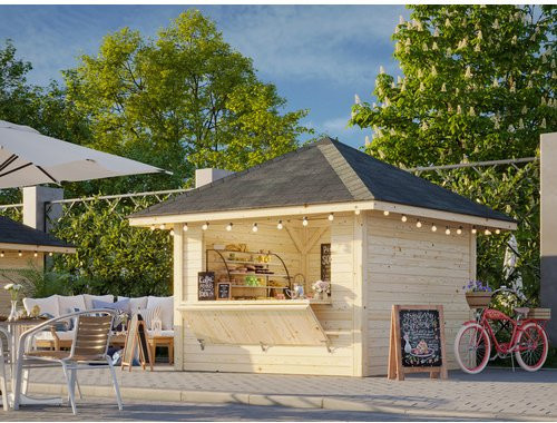 Marktstand Palmako Bianca Set 104 aus Fichtenholz in Braun, naturbelassen mit Pyramidendach, B/T/H: 300 x 300 x 319 cm - Bild 1