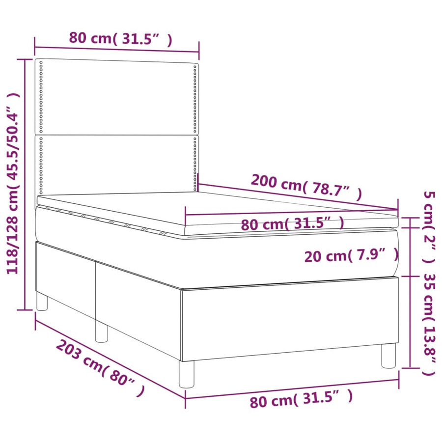 vidaXL Boxspringbett mit Matratze Dunkelgrau Samt B/T/H: 80 x 200 x 128 cm - Bild 3
