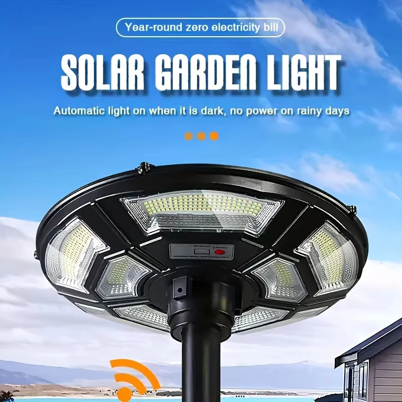 YQCHEZI Solarbetriebene Außen-Hofleuchte in Schwarz mit Bewegungssensor und Dämmerungssensor, moderne UFO-Solarlampe für den Garten - Bild 2