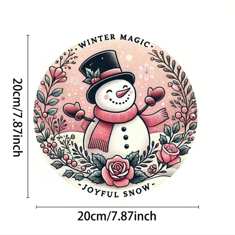 CIFBUY Weihnachtsschneemann-Kranzschild aus Eisenfolie mit rosa Schal und Zylinder, Multicolor, B/H: 20,3 x 20,3 cm - Bild 3