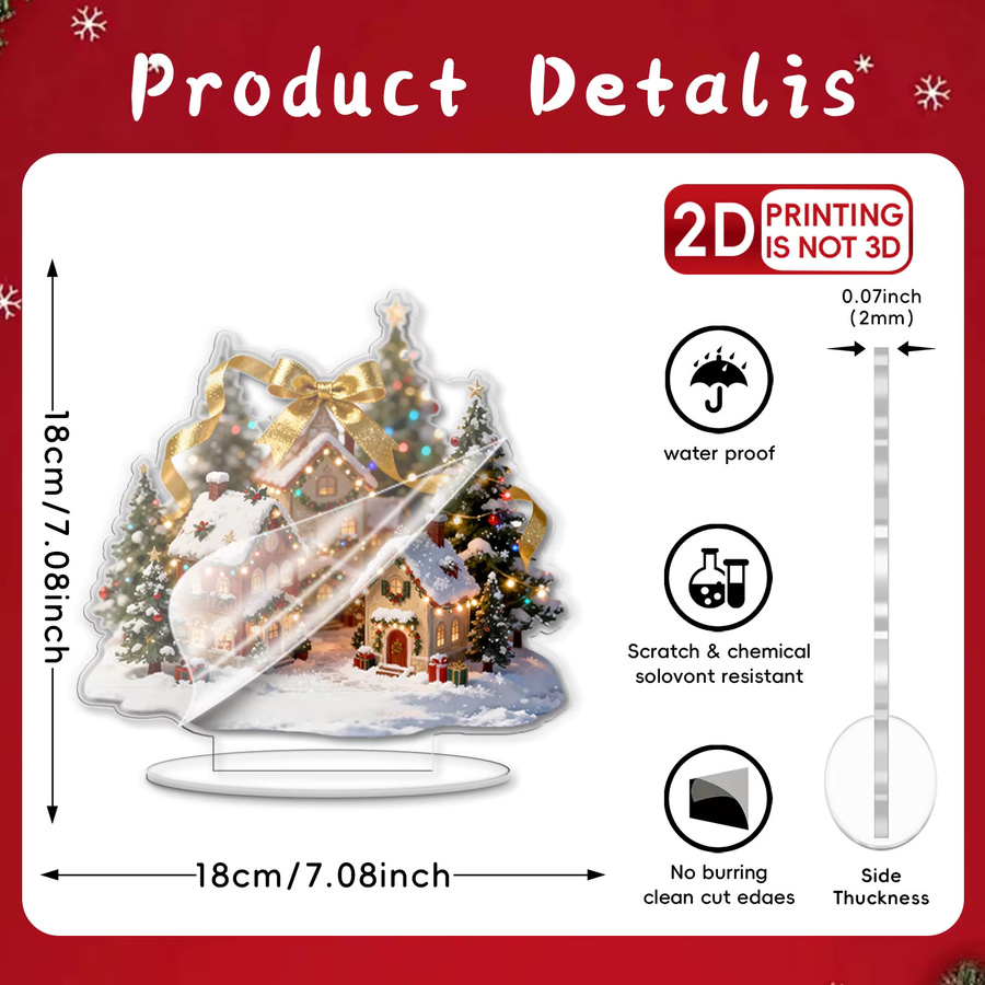 LUDEOU Weihnachtsbaum und Haus Acryl Ornamente mit goldener Schleife als Tischdekoration - Bild 3