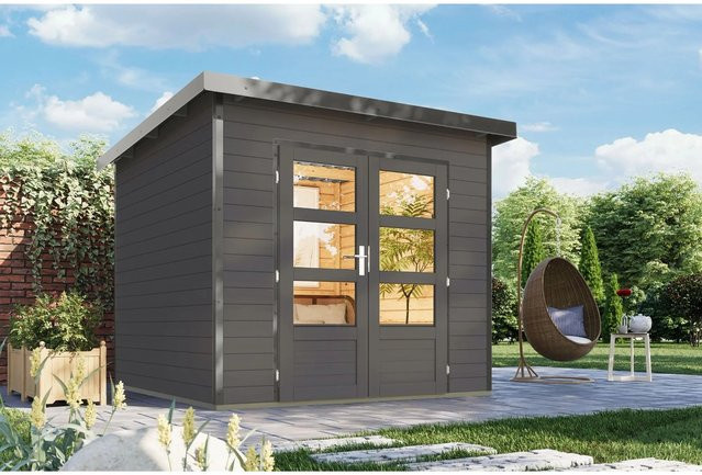Karibu Gartenhaus Domingo 3 in Grau-Alu aus Holz - Bild 1