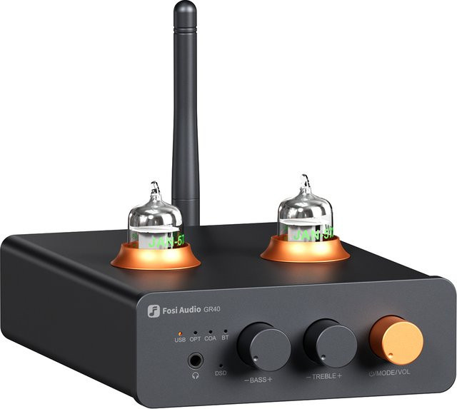 Fosi Audio GR40 Bluetooth USB DAC Kopfhörerverstärker und Röhrenvorverstärker in Schwarz - Bild 1
