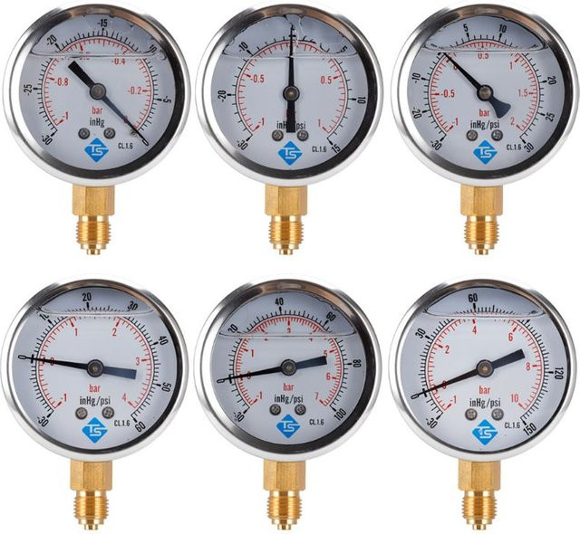 OOTDTY Verbunddruck-Vakuummeter mit Glycerinfüllung, Messbereich 1/10bar bis -30 hg, Anschluss 1/4 BSP, Farbe Silber - Bild 1