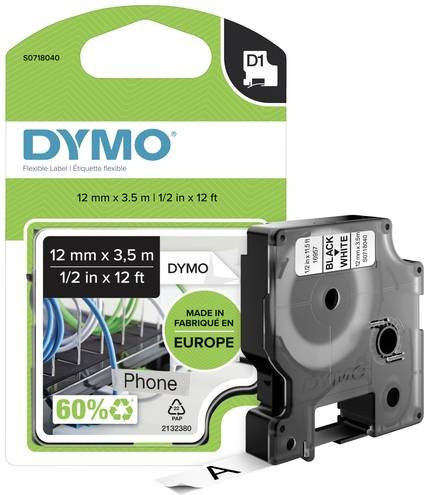 DYMO D1 Hochleistungs-Schriftband aus Nylon in Weiß mit schwarzer Schrift, Breite: 12 mm, Länge: 3,5 m - Bild 1