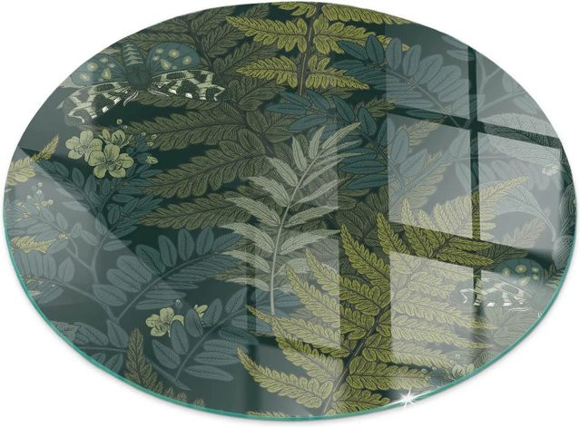 Tulup Glasplatte für Kamin mit Schmetterlings-Pflanzenmotiven, rund, Grün, Durchmesser: 50 cm - Bild 1
