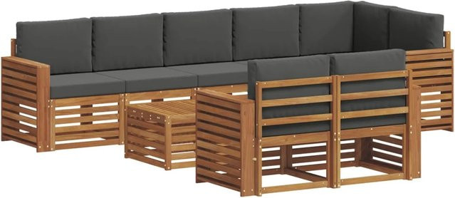 vidaXL Sofagarnitur 9-teilig aus Massivholz Akazie in Natur und Anthrazit mit Polsterkissen und modernem Latten-Design - Bild 1
