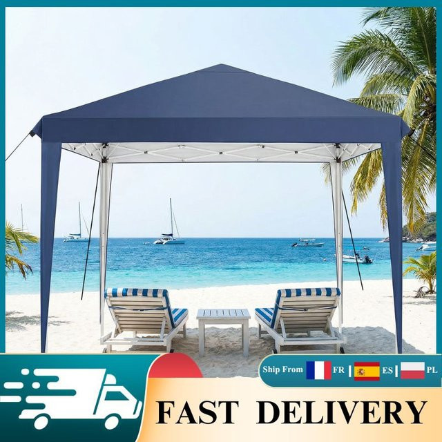 Wasserdichter Outdoor Pop-Up Pavillon aus 420D Oxford Polyester, faltbares Garten-Zelt für Camping und Party, B/T: 300 x 300 cm, in Grau oder Blau - Bild 1