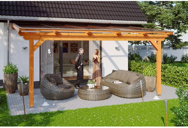 Skan Holz Terrassenüberdachung Ancona aus Leimholz Fichte in Eiche hell braun, B/T: 541 x 400 cm - Bild 1
