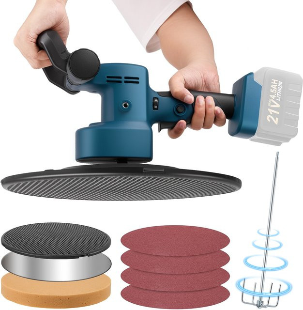 Rbefeuly Akku-Wandglättungs-Poliermaschine in Blau mit 6 Geschwindigkeiten und automatischem Mixer zum Verputzen von Wandbeton und Zementmörtel - Bild 1