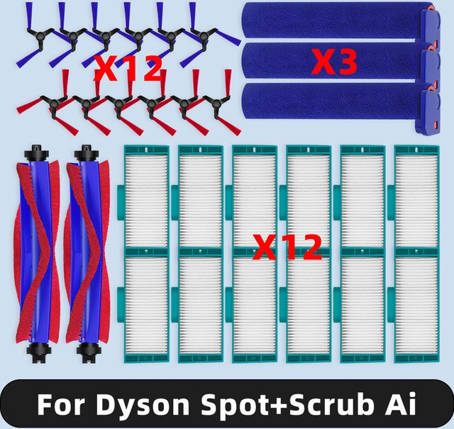 Dyson Ersatzteil-Set für Spot+Scrub Ai: Hauptbürste, Seitenbürste, Rollenmopp und Filter - Bild 1