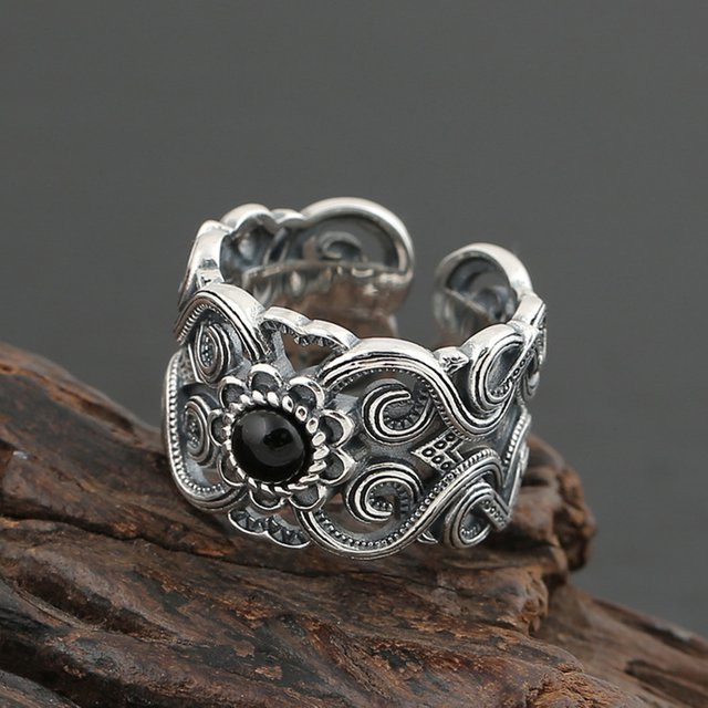 LENNIK Ring, Mongolisches Blumenmuster, Silberfarbe, Unisex - Bild 1