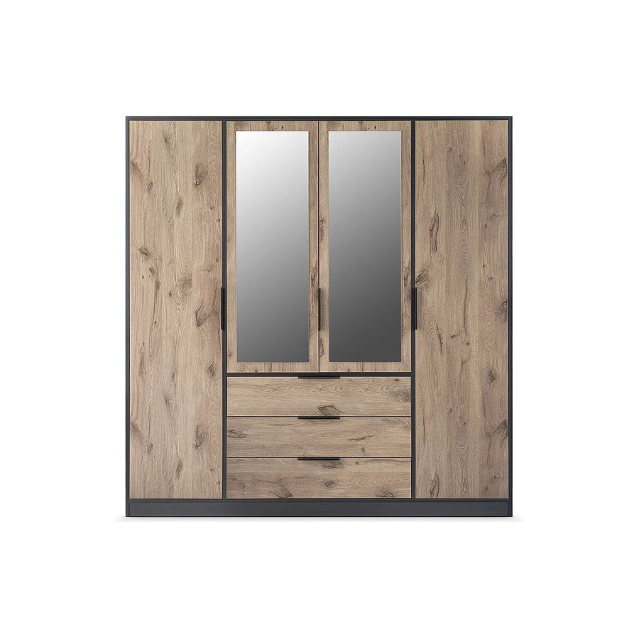 Vente-unique Kleiderschrank Lamiki in Schwarz und Naturfarben Hell mit Spiegeltüren und integrierten Schubladen, Höhe: 196 cm - Bild 2
