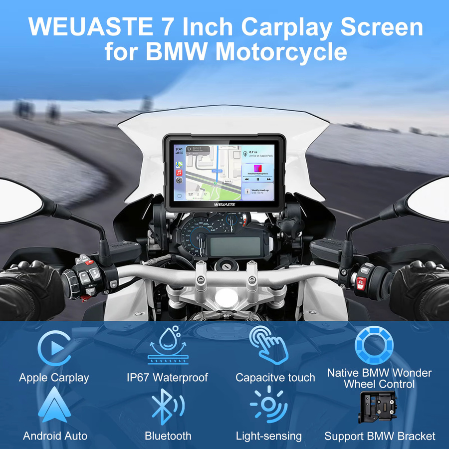 WEUASTE Kabelloses Motorrad CarPlay und Android Auto Navigationsgerät mit GPS, 6 Zoll, Schwarz - Bild 2