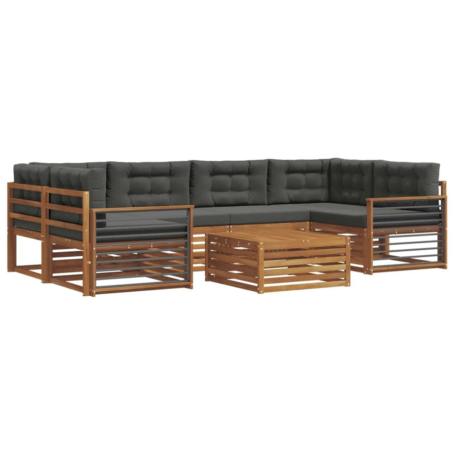 vidaXL Outdoor-Sofagarnitur 8-teilig in L-Form aus Akazienholz mit Kissen, Farbe Anthrazit und Natur - Bild 2