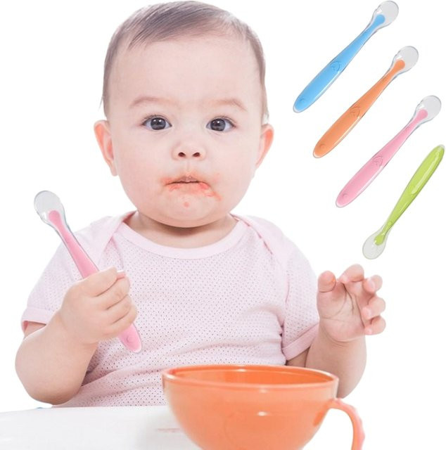 XUNYI Baby Silikon-Trainingslöffel mit weichem Kopf in Pink, ergonomischer Suppenlöffel für Kleinkinder - Bild 1