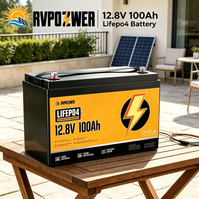 RVPOZWER LiFePO4 Lithiumbatterie 12,8V mit integriertem BMS für Wohnmobile, Solaranlagen und Boote - Bild 1