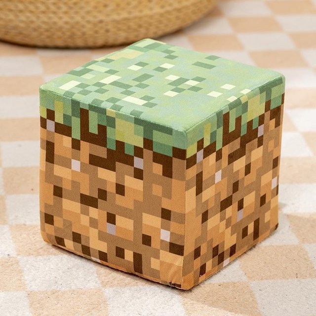 Minecraft Rasen Plüschkissen von Yiran Furniture in Grün, Durchmesser: 30 cm - Bild 1