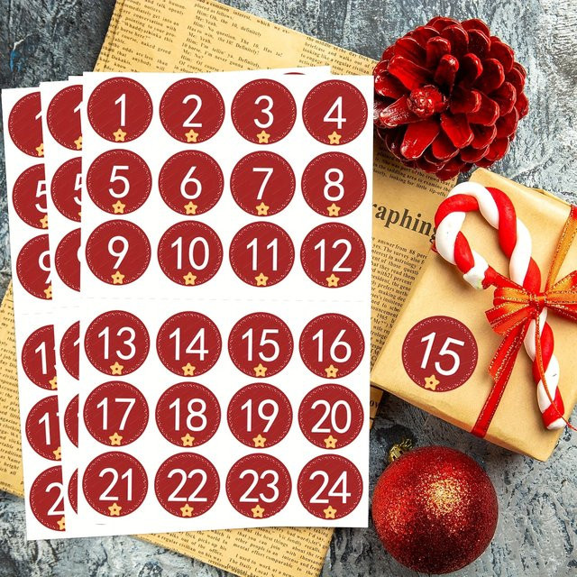 Weihnachts-Adventskalender Zahlen Aufkleber 1–24 in Rot für Büro, Schule und Party - Bild 1