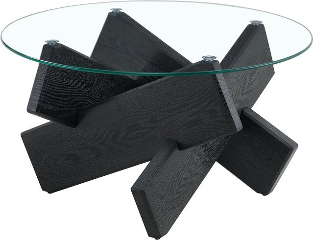 okwish Couchtisch mit runder Glasplatte und schwarzem Kreuzgestell für dein Wohnzimmer, B/T/H: 79 x 79 x 45 cm - Bild 1