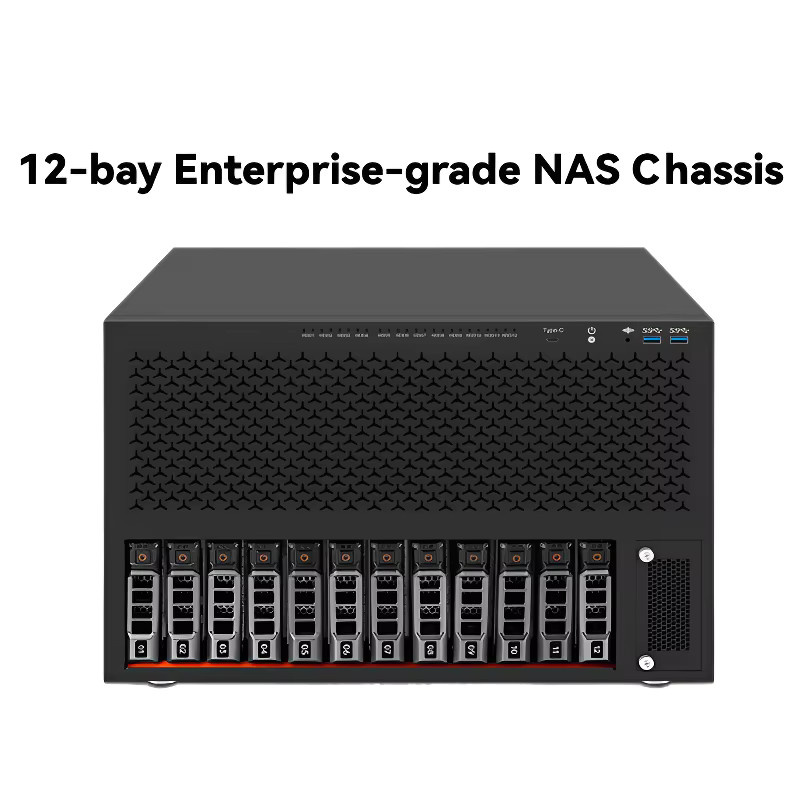 VBNM Enterprise NAS-Gehäuse in Schwarz mit 12 Hot-Swap-Bays, unterstützt ITX, MATX und ATX sowie ATX-Netzteile - Bild 5
