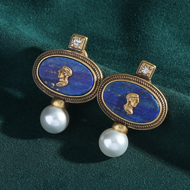 Icareu Ohrringe, Lapis Lazuli, Cameo, goldfarben, Damen - Bild 1