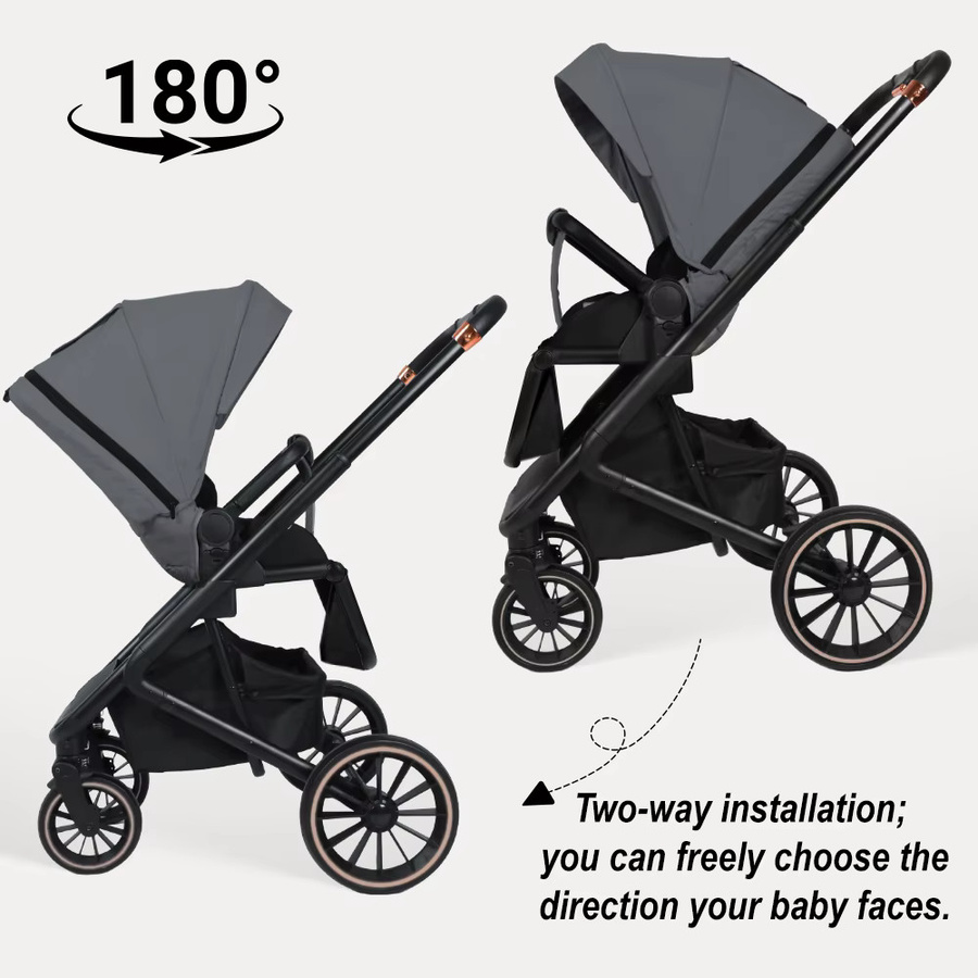 Babyvoyage 2-in-1 Kombikinderwagen mit Schlafkorb, faltbar, Grau/Braun - Bild 3