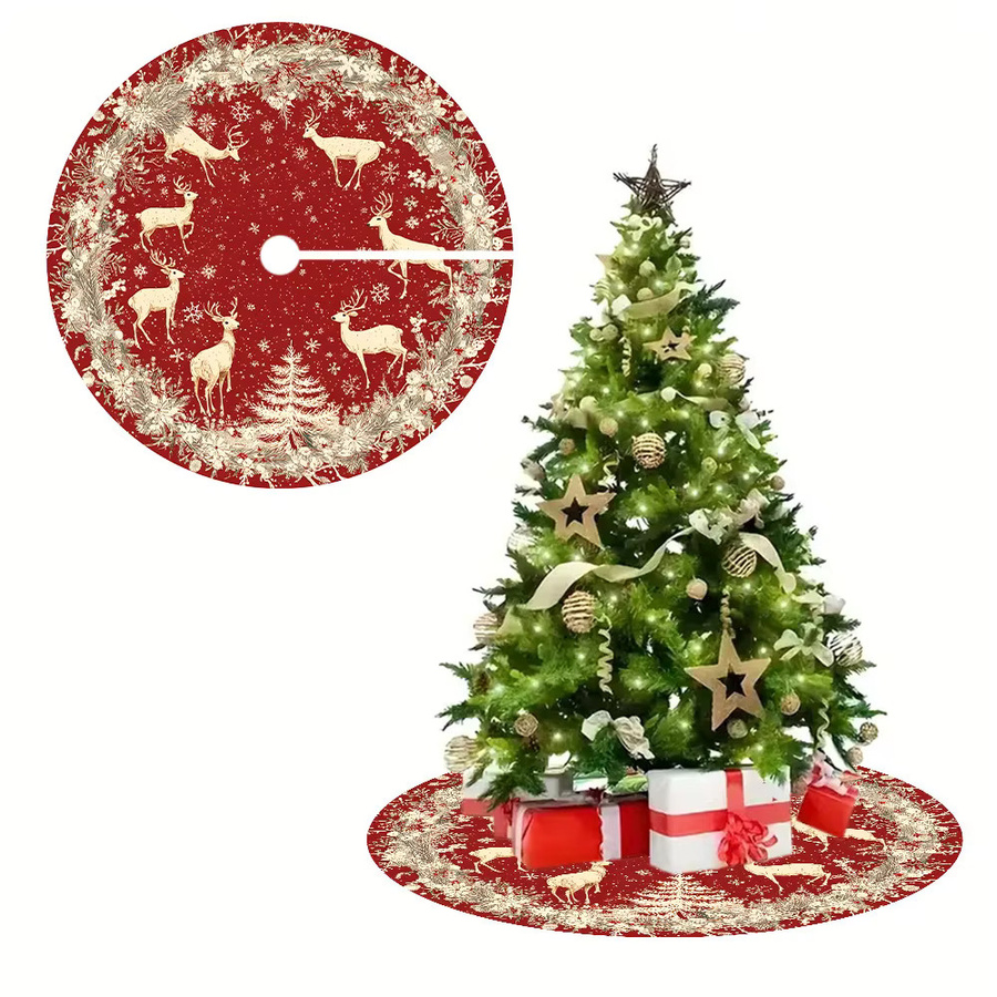 VIKAMA Weihnachtsbaum Rock mit Elch- und Schneeflocken-Motiv in Rot für deine Winter- und Weihnachtsdekoration - Bild 5