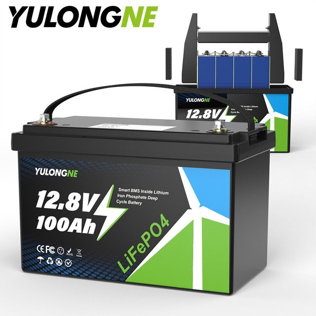 YULONGNE LiFePO4 Batterie 12,8V 100Ah mit integriertem Smart BMS in Schwarz für Solar, Wohnmobile und Boote - Bild 1