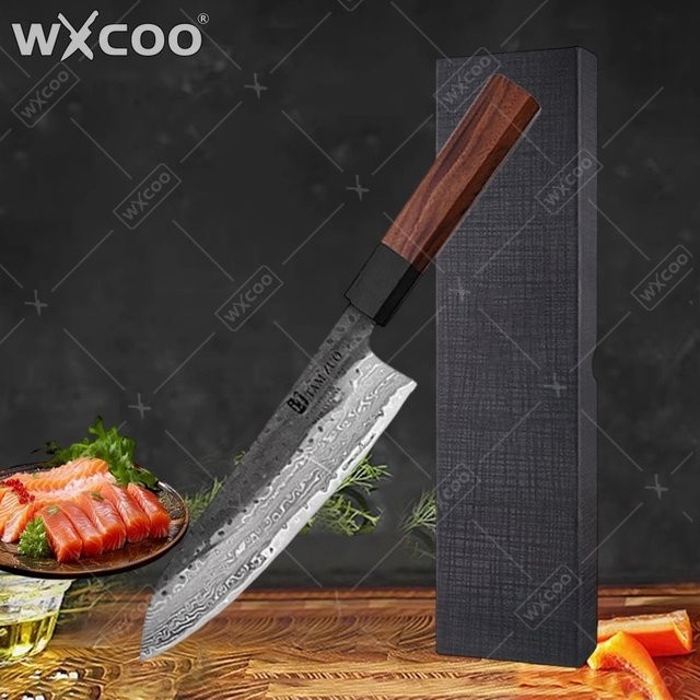 WXCOO Santoku Japanisches Kochmesser mit 67-Lagen Damaszener-Klinge in Silber und Holzgriff - Bild 1