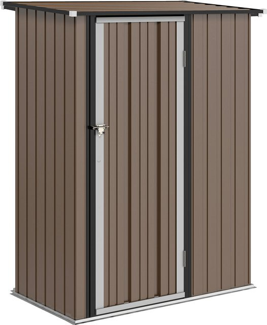 Outsunny Metall Gerätehaus Braun mit Pultdach und abschließbarer Tür, wetterfester Geräteschuppen für den Garten, B/T/H: 142 x 84 x 189 cm - Bild 1